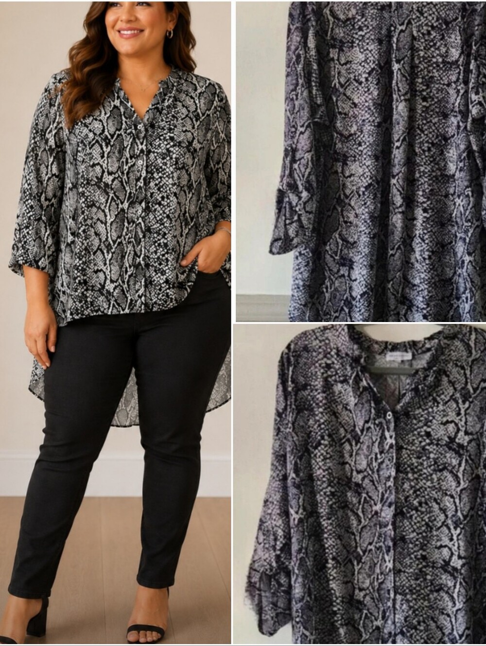 Black and White Snake Print Blouse